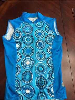 Descente Bright Blue Sleeveless Cycling Jersey Top Geometric Circle Print
